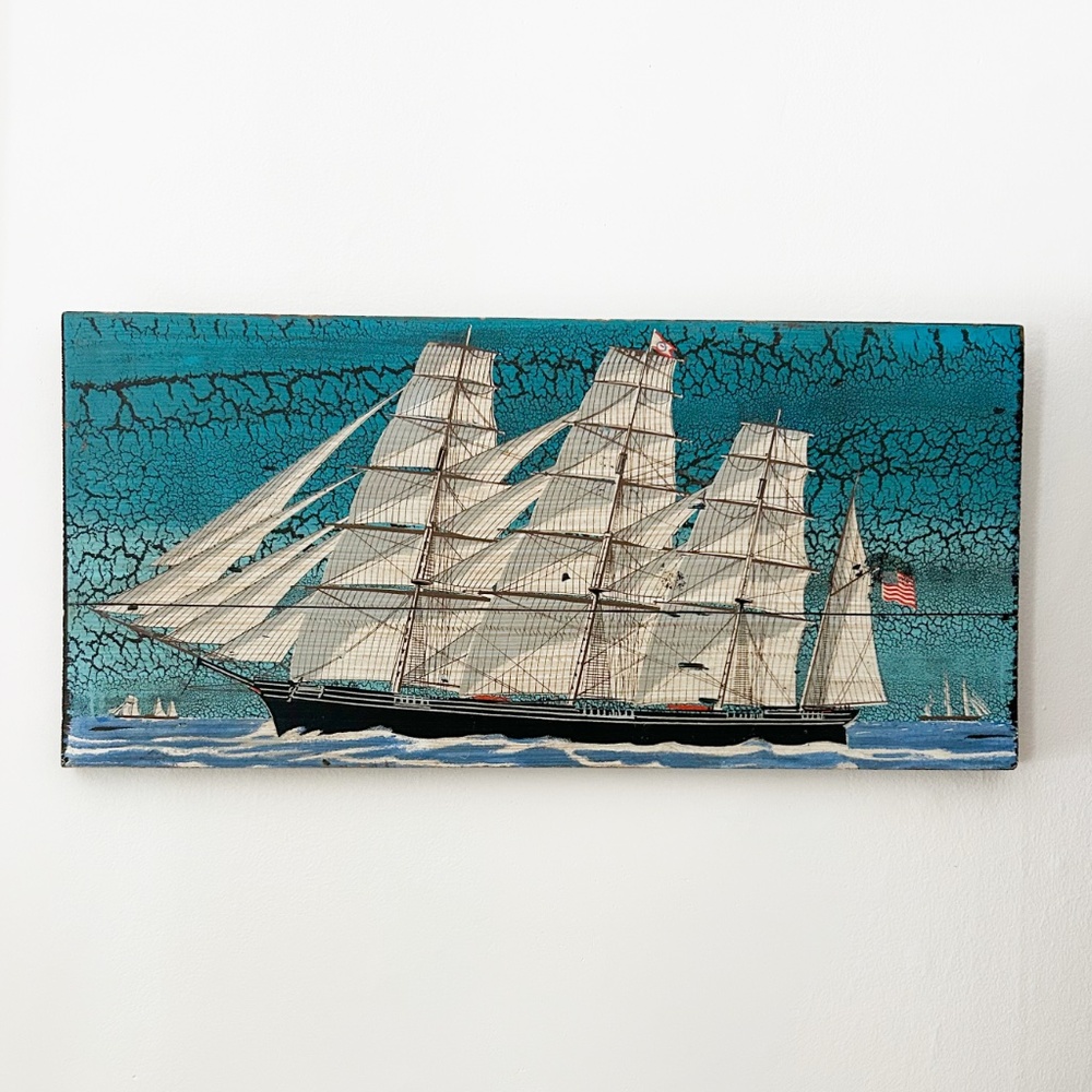 Vintage Wooden Clipper Ship Wood Plaque